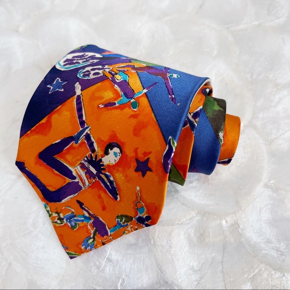 Cirque Du Soleil Orange Blue 1987 Premiere Mens Silk Tie Colorful - Picture 3 of 13